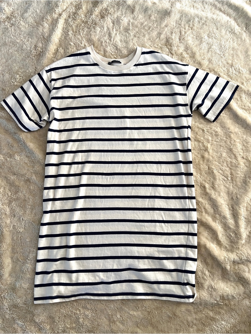 ZARA Woman's White & Navy Blue Striped T-Shirt Dress Size M